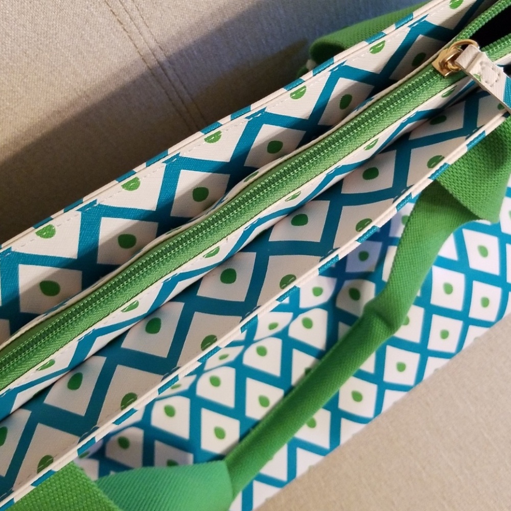Dabney Lee Large Geometric Print Tote Green Blue - Picture 8 of 11